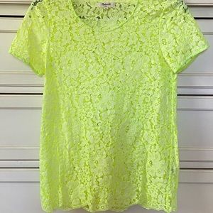 Madewell Neon Lace Top with Scalloped Hem